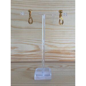 Gold Tone Sunburst Teardrop Clip-On Dangle Drop Earrings